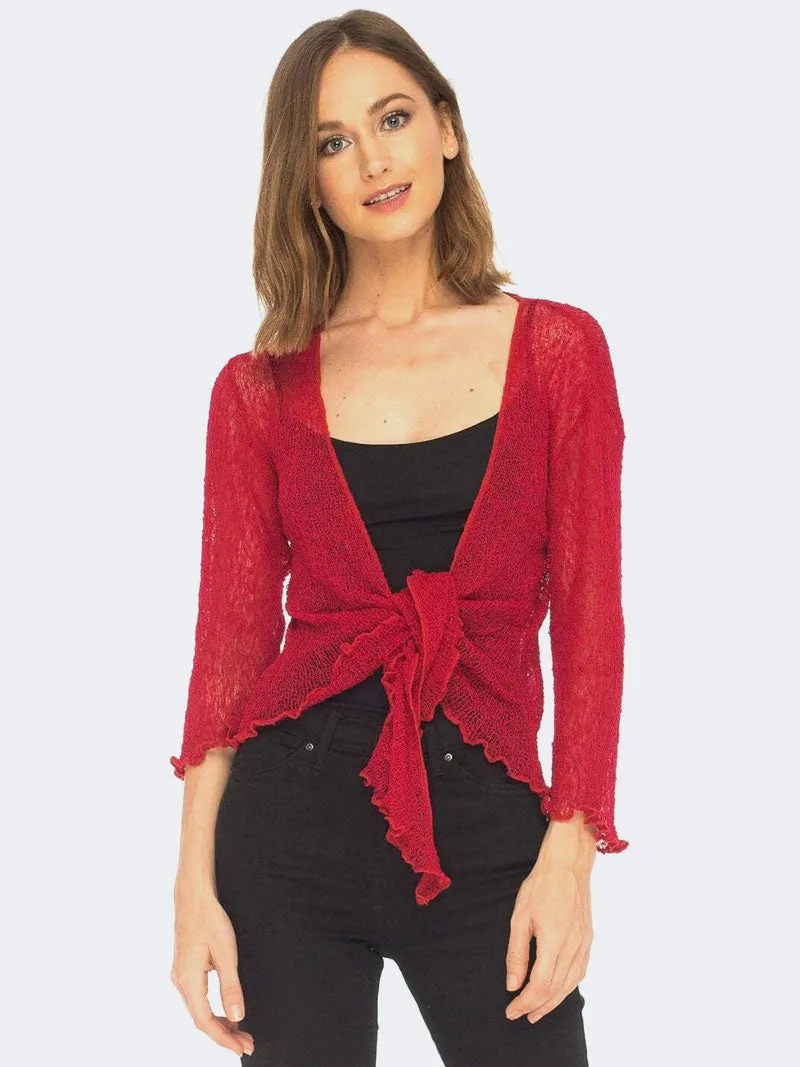 Women's Tie Up Front Knitted Open Bolero Shrug Top