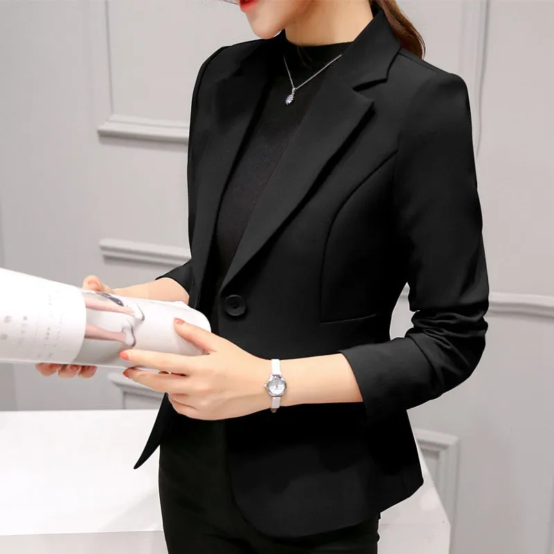 Yeknu Black Women Blazer Formal Blazers Lady Office Work Suit Pockets Jackets Coat Slim Black Women Blazer Femme Jackets Female