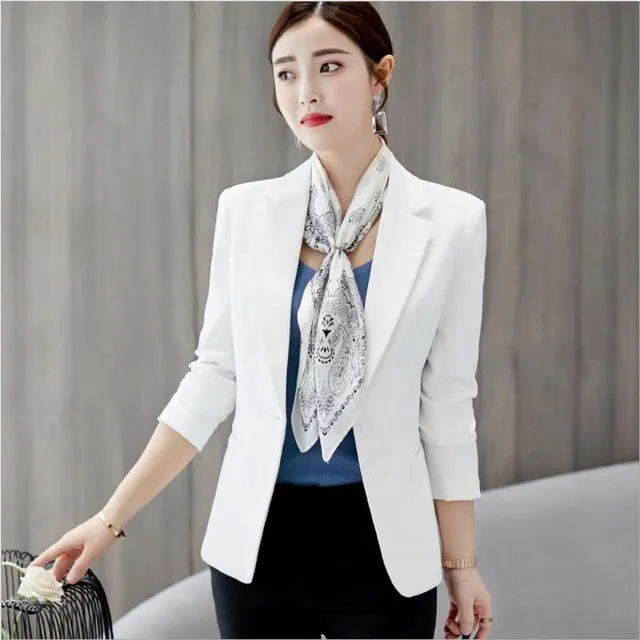 Yeknu Black Women Blazer Formal Blazers Lady Office Work Suit Pockets Jackets Coat Slim Black Women Blazer Femme Jackets Female