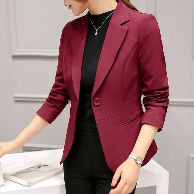 Yeknu Black Women Blazer Formal Blazers Lady Office Work Suit Pockets Jackets Coat Slim Black Women Blazer Femme Jackets Female